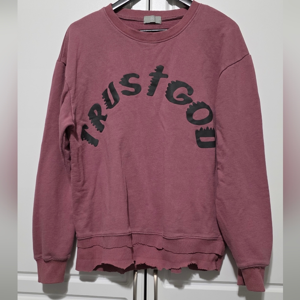 HBAT Kanye West Sunday Service Trust God Sweatshirt Pink Distressed Raw Hem - Picture 8 of 16